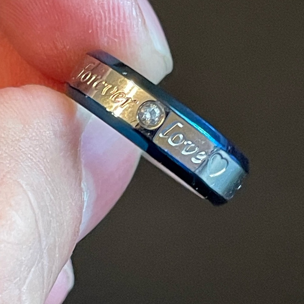6mm blue silver forever love men ring - Picture 9 of 11